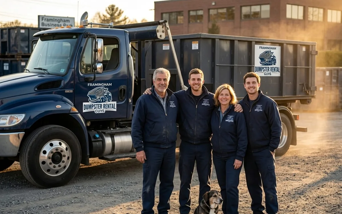 Locally owned dumpster rental company in Framingham MA Framingham Dumpster Rental Guys container on a MetroWest driveway